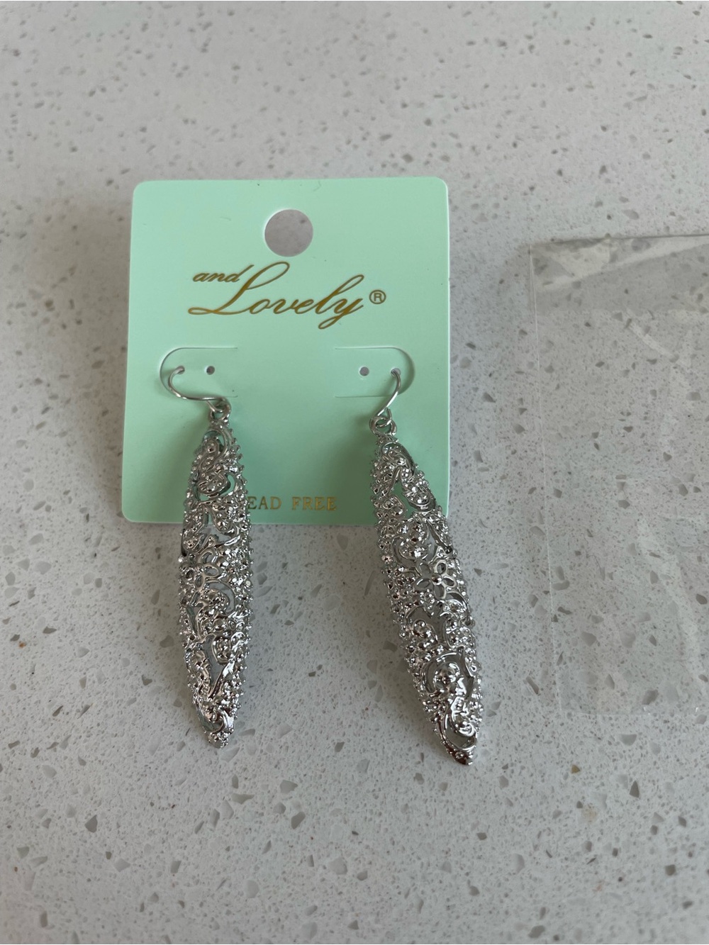 And Lovely Silver Tone Dangle Earrings Filigree Design New With Tags